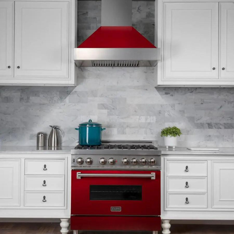 ZLINE 48" Snow Finish Wall Range Hood, Red Gloss Shell, 8654RG-48 by Farmhouse Kitchen and Bath