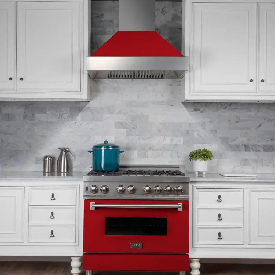 ZLINE 48" Snow Finish Wall Range Hood, Red Matte Shell, 8654RM-48 by Farmhouse Kitchen and Bath