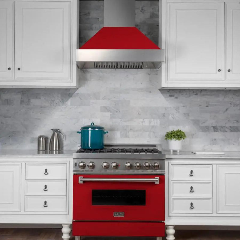 ZLINE 48" Snow Finish Wall Range Hood, Red Matte Shell, 8654RM-48 by Farmhouse Kitchen and Bath