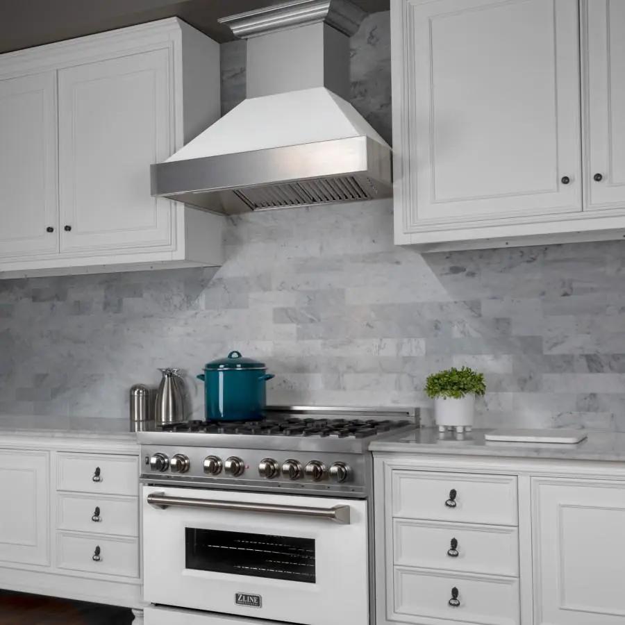 ZLINE 48" Snow Finish Wall Range Hood, White Matte Shell, 8654WM-48 by Farmhouse Kitchen and Bath