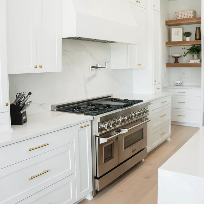 ZLINE 48" Stainless Steel 6.0 cu.ft. 7 Gas Burner/Electric Oven Range with Griddle RA48 by Farmhouse Kitchen and Bath