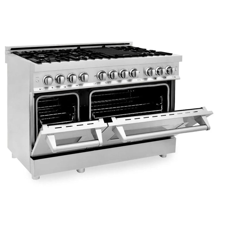ZLINE 48" Stainless Steel 6.0 cu.ft. 7 Gas Burner/Electric Oven Range with Griddle RA48 by Farmhouse Kitchen and Bath