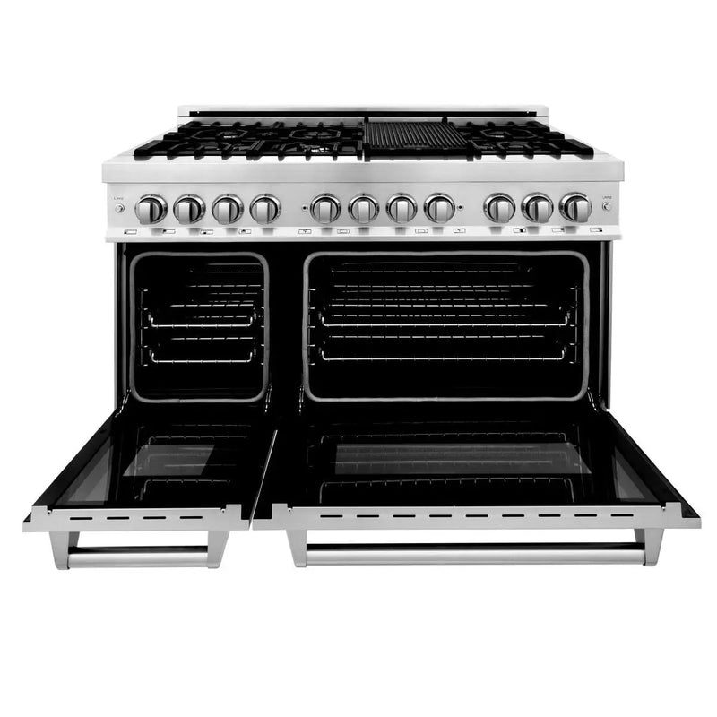 ZLINE 48" Stainless Steel 6.0 cu.ft. 7 Gas Burner/Electric Oven Range with Griddle RA48 by Farmhouse Kitchen and Bath