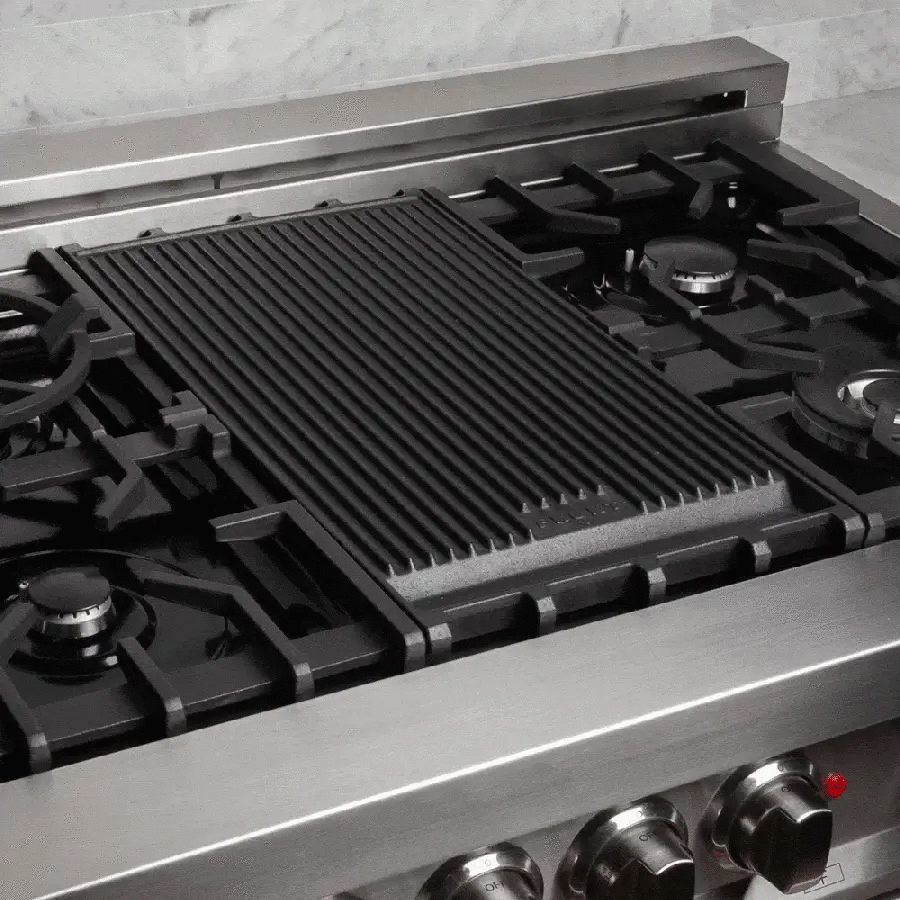 ZLINE 48" Stainless Steel 6.0 cu.ft. 7 Gas Burner/Electric Oven Range with Griddle RA48 by Farmhouse Kitchen and Bath