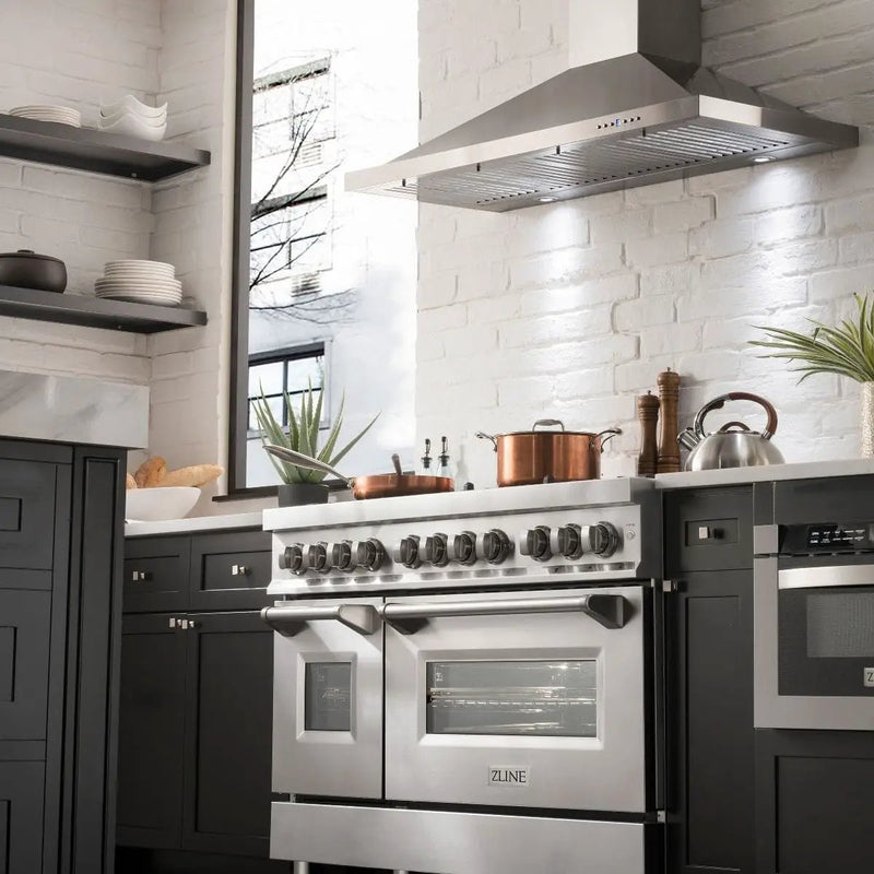ZLINE 48" Stainless Steel 6.0 cu.ft. 7 Gas Burner/Electric Oven Range with Griddle RA48 by Farmhouse Kitchen and Bath