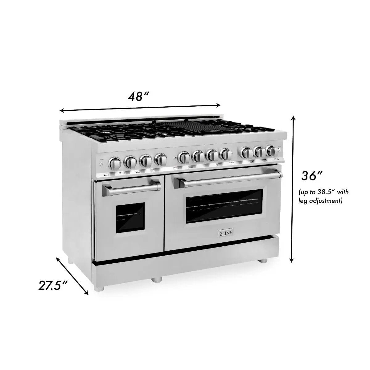 ZLINE 48" Stainless Steel 6.0 cu.ft. 7 Gas Burner/Electric Oven Range with Griddle RA48 by Farmhouse Kitchen and Bath