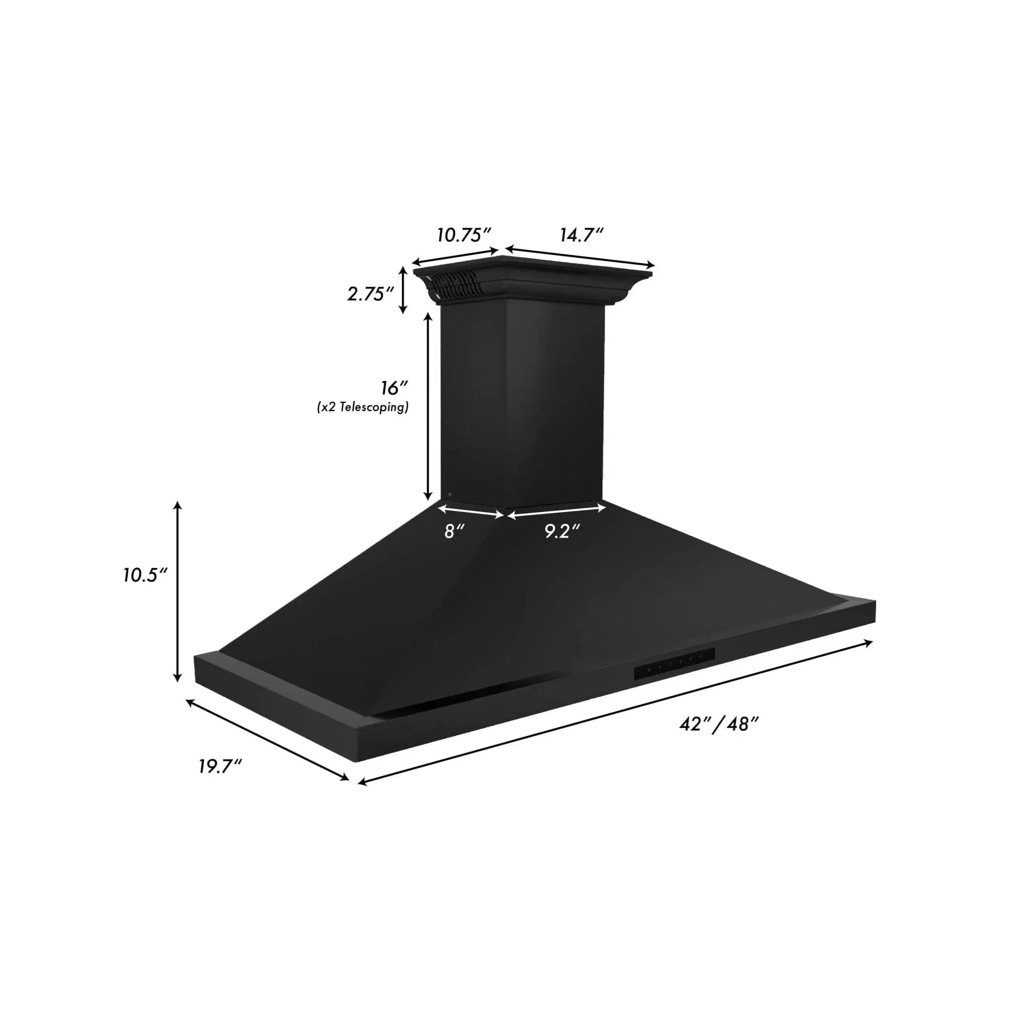 ZLINE 48" Wall Black Stainless Range Hood, Crown Speaker, BSKBNCRN-BT-48 by Farmhouse Kitchen and Bath