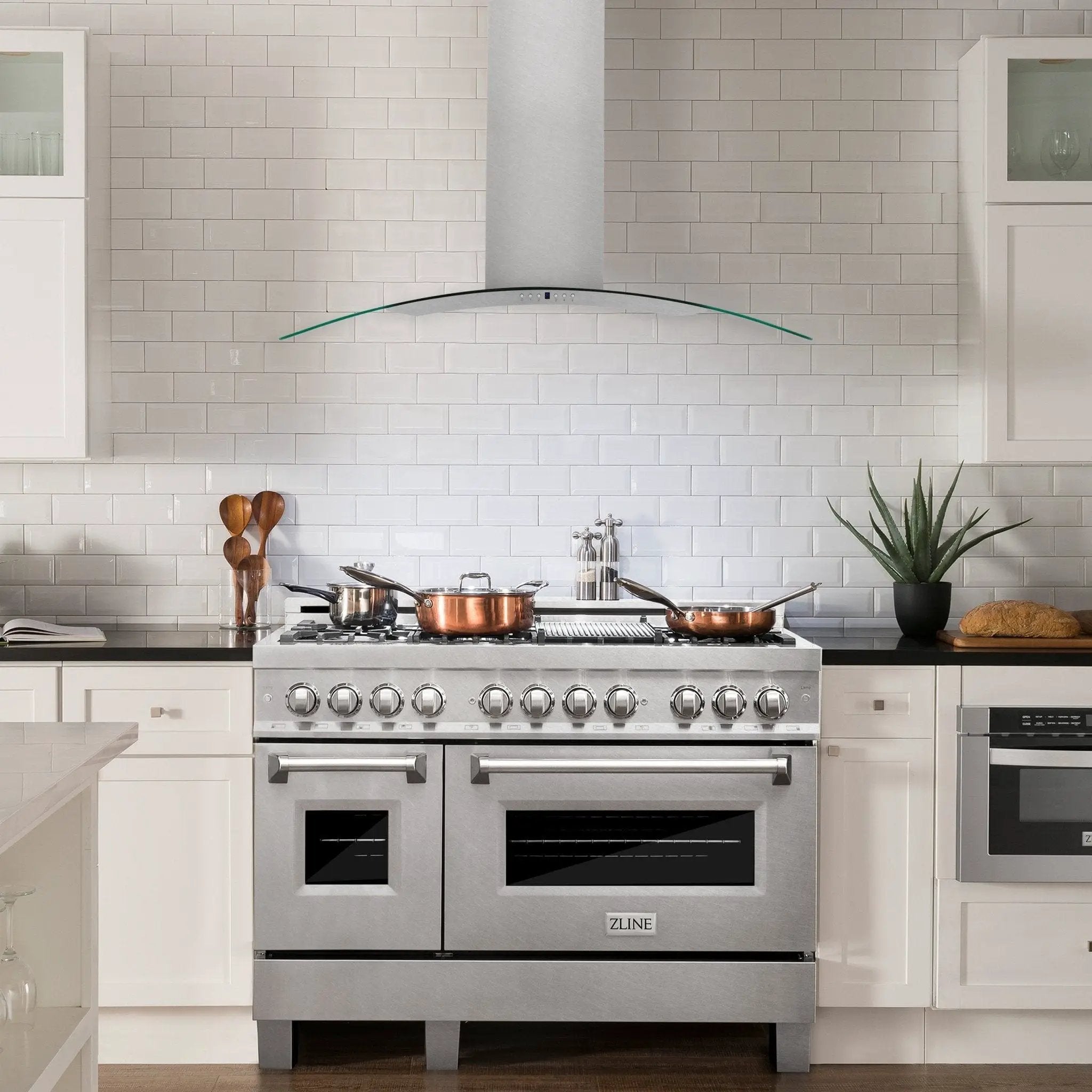 ZLINE 48" Wall Range Hood, Snow Finish Stainless & Glass, 8KN4S-48 by Farmhouse Kitchen and Bath