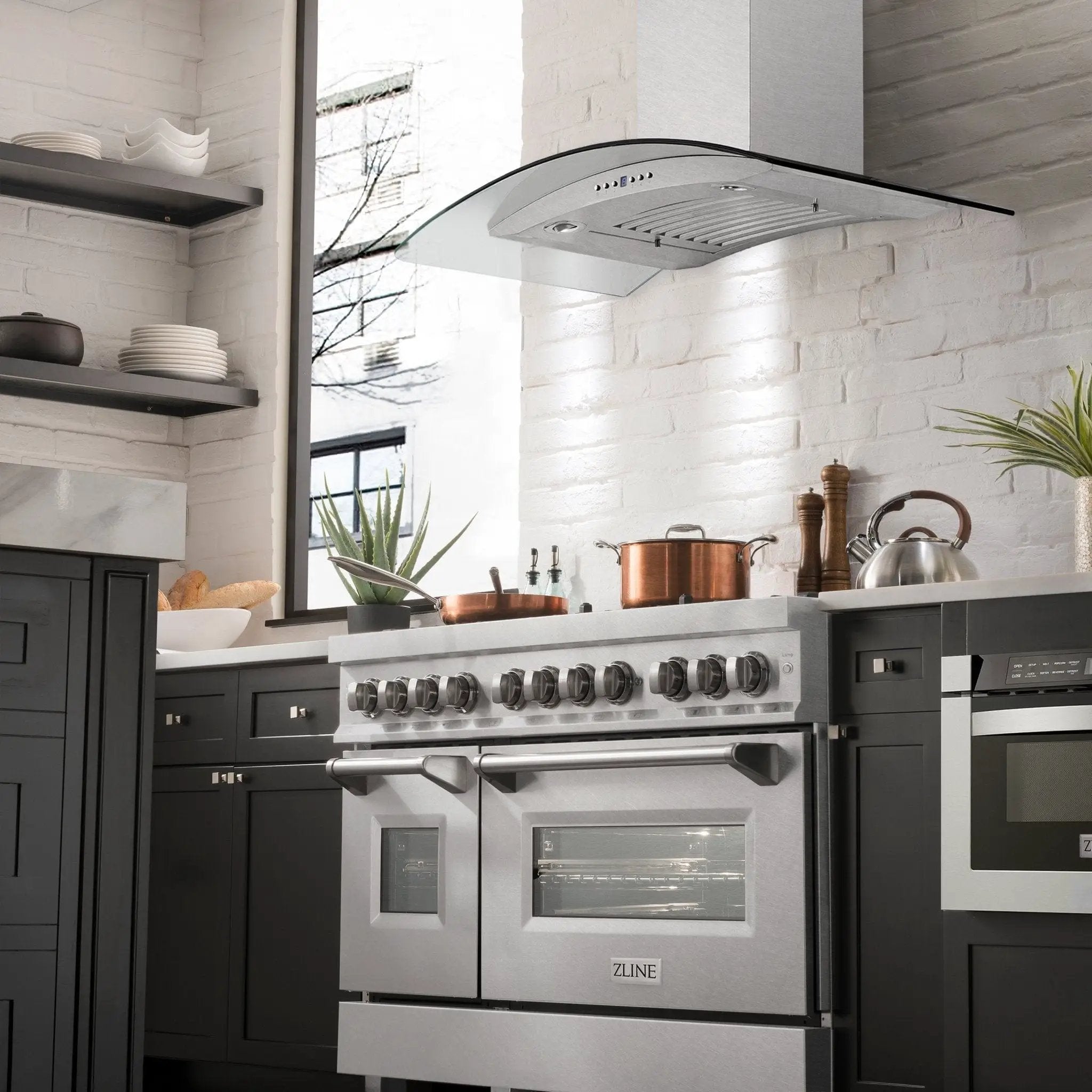 ZLINE 48" Wall Range Hood, Snow Finish Stainless & Glass, 8KN4S-48 by Farmhouse Kitchen and Bath