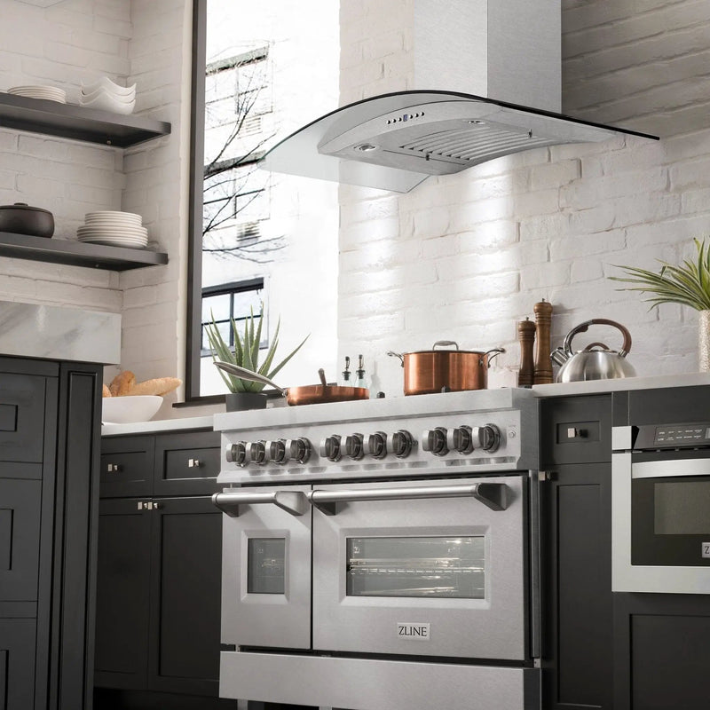 ZLINE 48" Wall Range Hood, Snow Finish Stainless & Glass, 8KN4S-48 by Farmhouse Kitchen and Bath