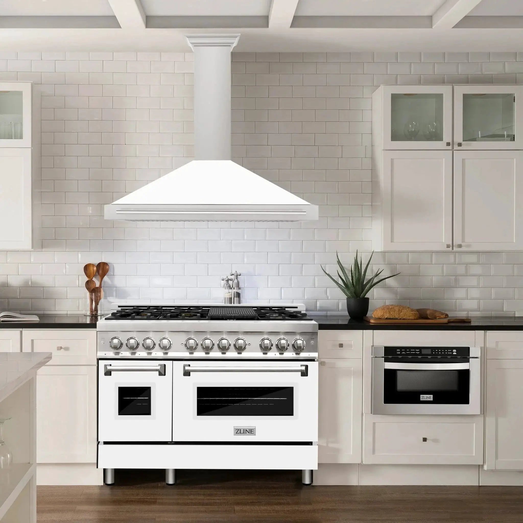 ZLINE 48" White Matte Range Hood, Stainless Steel Handle KB4SNX-WM-48 by Farmhouse Kitchen and Bath