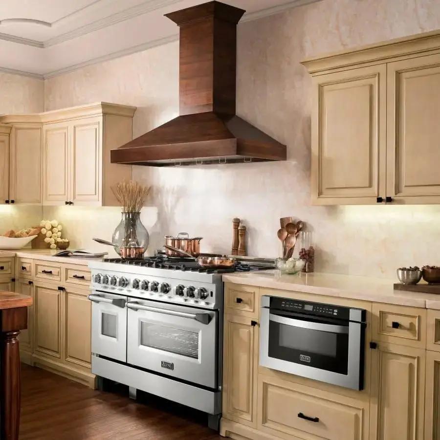 ZLINE 48" Wooden Wall Range Hood in Walnut, KBRR-48 by Farmhouse Kitchen and Bath
