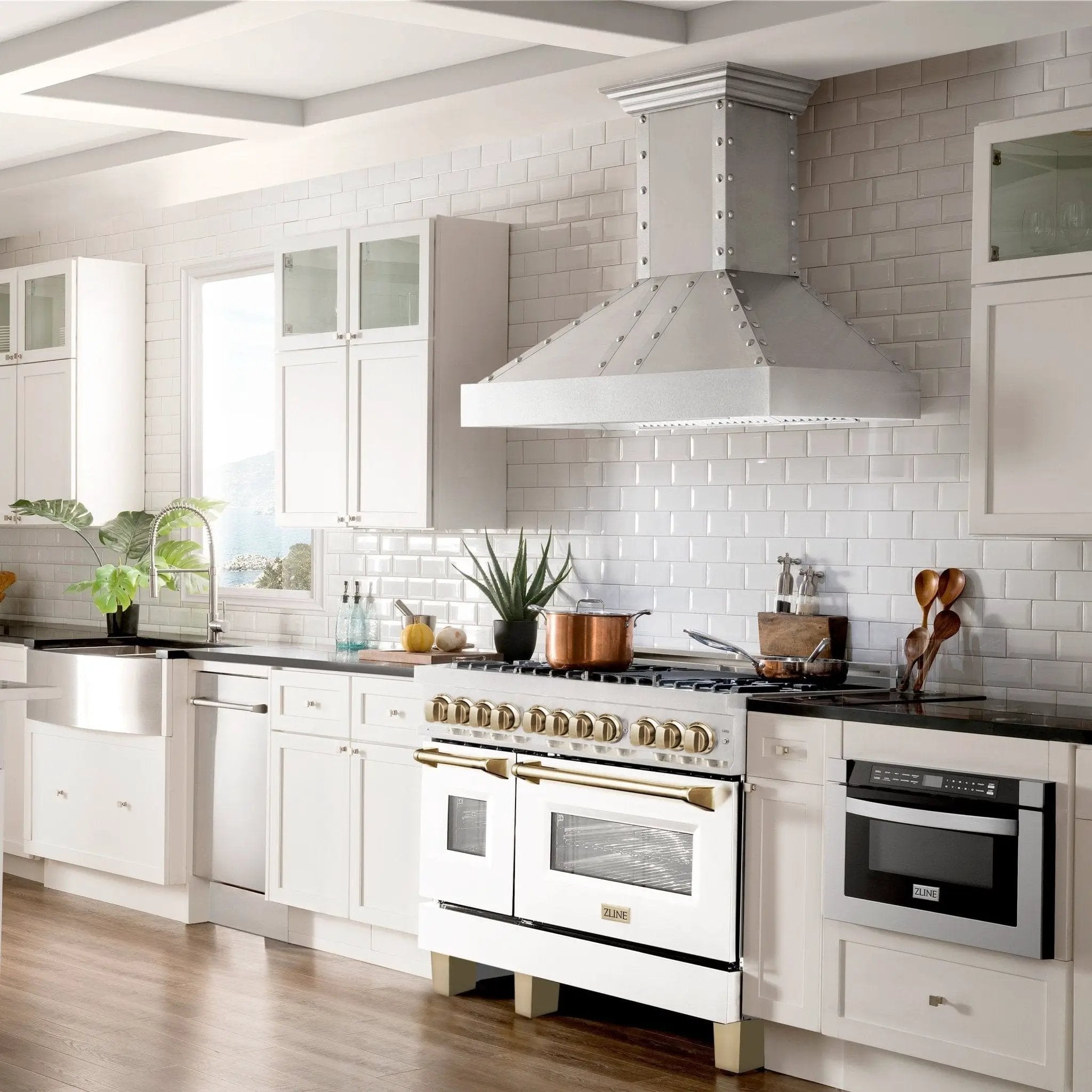 ZLINE 48"Autograph Range Dual Fuel, DuraSnow, White Door,RASZ-WM-48-CB by Farmhouse Kitchen and Bath