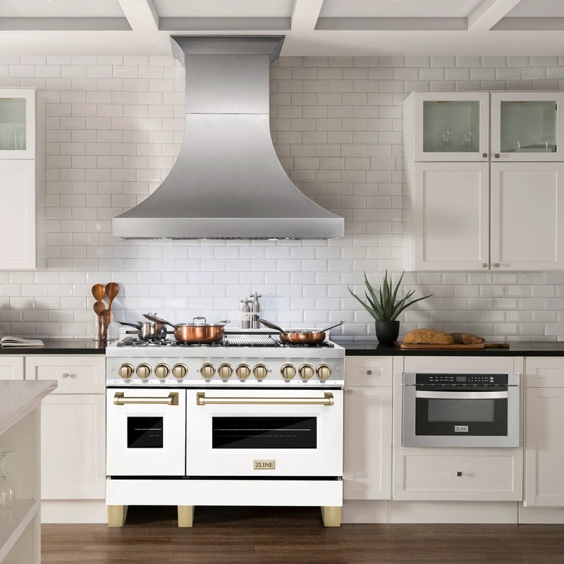 ZLINE 48"Autograph Range Dual Fuel, DuraSnow, White Door,RASZ-WM-48-CB by Farmhouse Kitchen and Bath