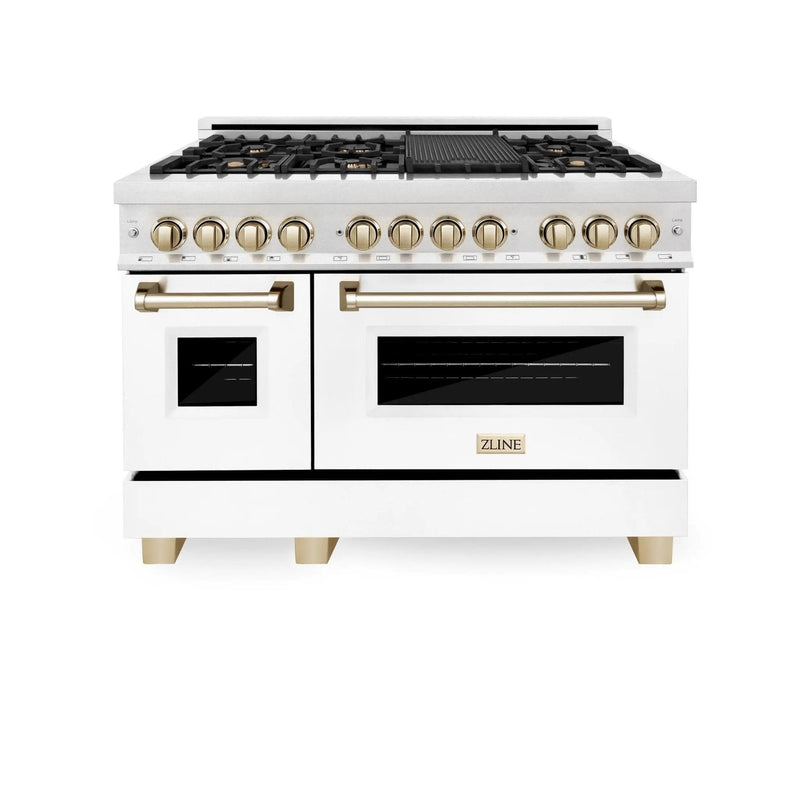 ZLINE 48"Autograph Range Dual Fuel, DuraSnow, White Door,RASZ-WM-48-CB by Farmhouse Kitchen and Bath