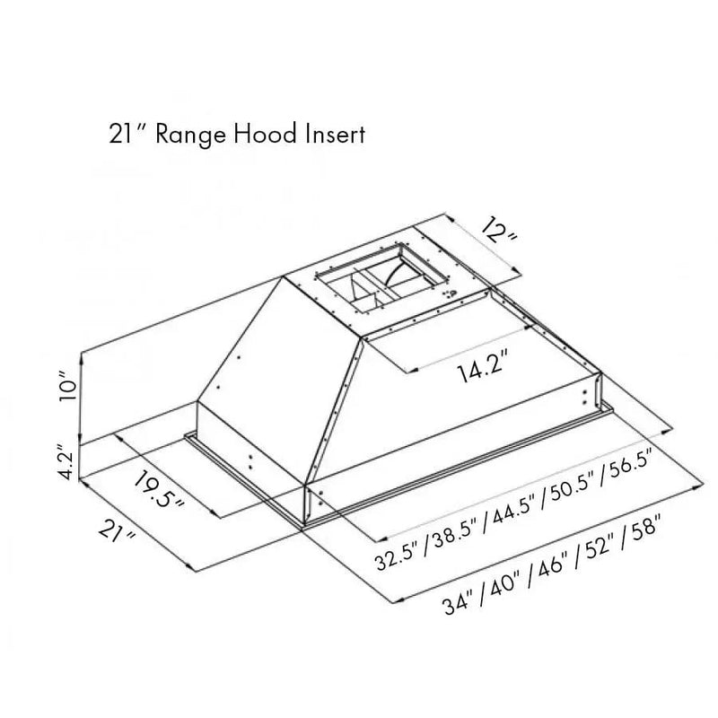 ZLINE 58" Range Hood Insert In Stainless Steel, 721-58 by Farmhouse Kitchen and Bath