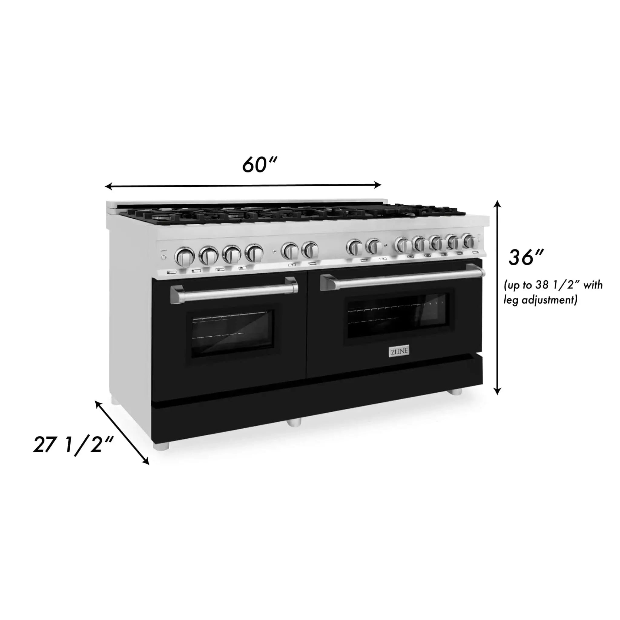 ZLINE 60" 7.4 cu. ft. Dual Fuel Range, Gas Stove and Electric Oven in Stainless Steel and Black Matte Door, RA-BLM-60 by Farmhouse Kitchen and Bath