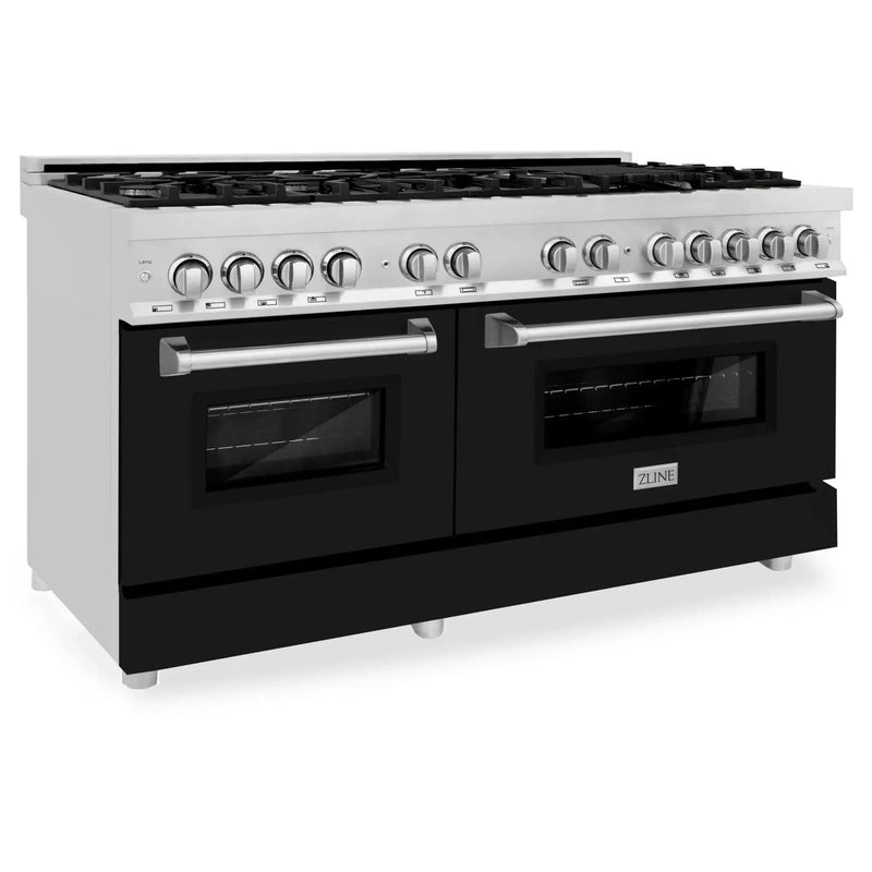 ZLINE 60" 7.4 cu. ft. Dual Fuel Range, Gas Stove and Electric Oven in Stainless Steel and Black Matte Door, RA-BLM-60 by Farmhouse Kitchen and Bath
