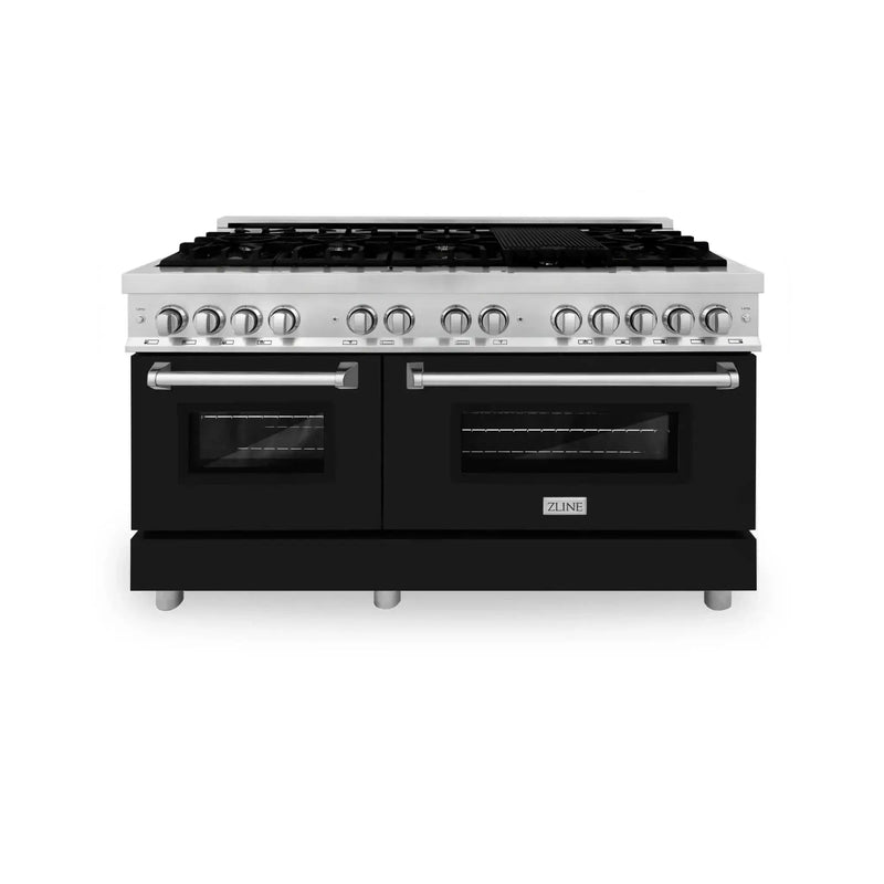 ZLINE 60" 7.4 cu. ft. Dual Fuel Range, Gas Stove and Electric Oven in Stainless Steel and Black Matte Door, RA-BLM-60 by Farmhouse Kitchen and Bath