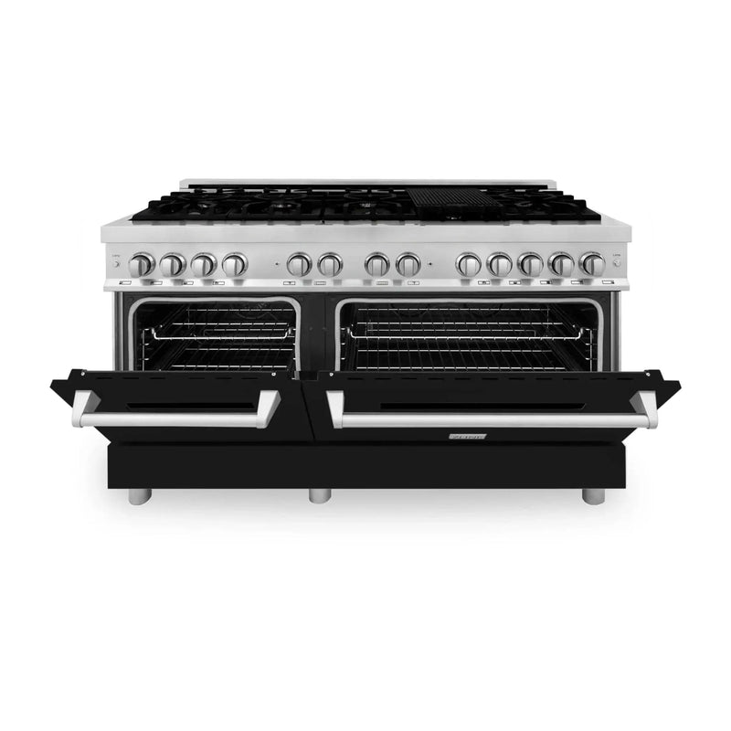 ZLINE 60" 7.4 cu. ft. Dual Fuel Range, Gas Stove and Electric Oven in Stainless Steel and Black Matte Door, RA-BLM-60 by Farmhouse Kitchen and Bath