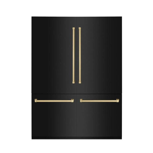 ZLINE 60" Autograph 32.2 cu. ft. 4-Door French Door Fridge Water/Ice Dispenser Black Stainless Steel Champagne Bronze Accents RBIVZ-BS-60-CB