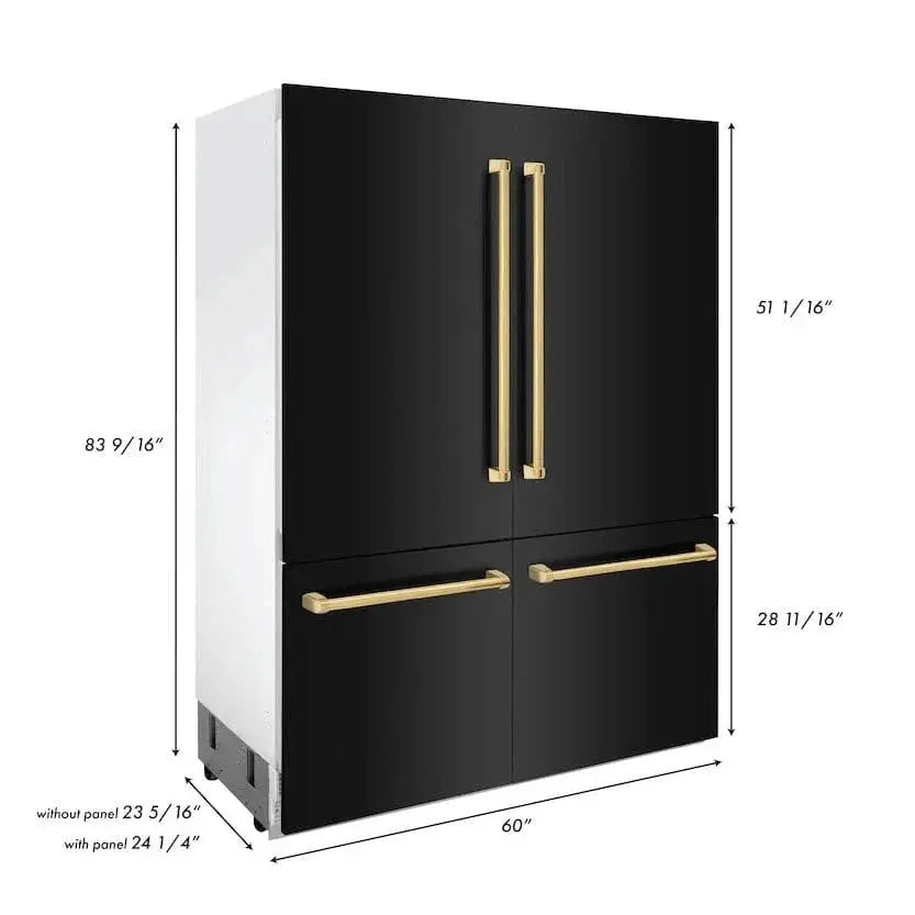 ZLINE 60" Autograph 32.2 cu. ft. 4-Door French Door Fridge Water/Ice Dispenser Black Stainless Steel Gold Accents RBIVZ-BS-60-G by Farmhouse Kitchen and Bath