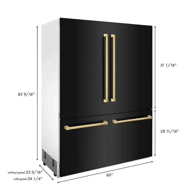 ZLINE 60" Autograph 32.2 cu. ft. 4-Door French Door Fridge Water/Ice Dispenser Black Stainless Steel Gold Accents RBIVZ-BS-60-G by Farmhouse Kitchen and Bath