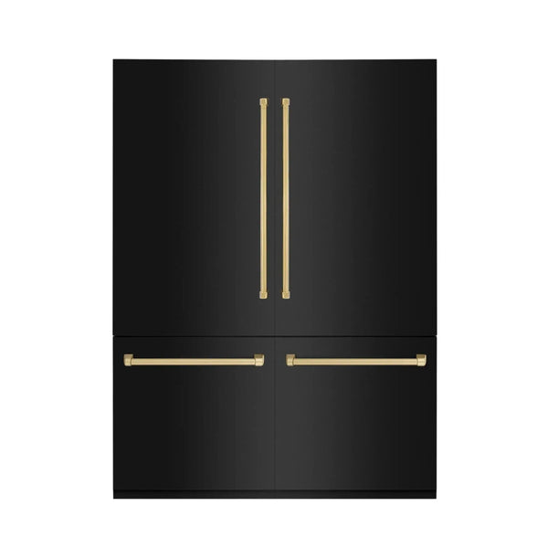 ZLINE 60" Autograph 32.2 cu. ft. 4-Door French Door Fridge Water/Ice Dispenser Black Stainless Steel Gold Accents RBIVZ-BS-60-G