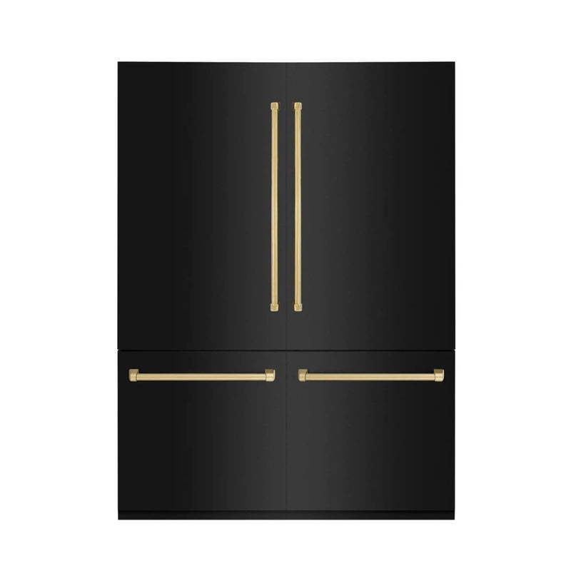 ZLINE 60" Autograph 32.2 cu. ft. 4-Door French Door Fridge Water/Ice Dispenser Black Stainless Steel Gold Accents RBIVZ-BS-60-G by Farmhouse Kitchen and Bath