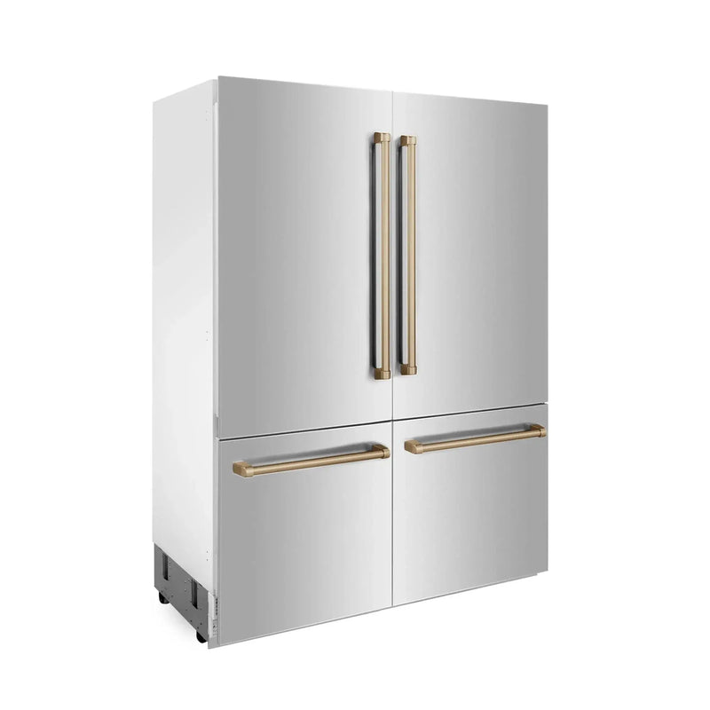ZLINE 60" Autograph 32.2 cu. ft. 4-Door French Door Fridge Water/Ice Dispenser Stainless Steel Champagne Bronze Accents RBIVZ-304-60-CB by Farmhouse Kitchen and Bath