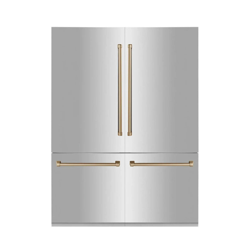 ZLINE 60" Autograph 32.2 cu. ft. 4-Door French Door Fridge Water/Ice Dispenser Stainless Steel Gold Accents RBIVZ-304-60-G by Farmhouse Kitchen and Bath