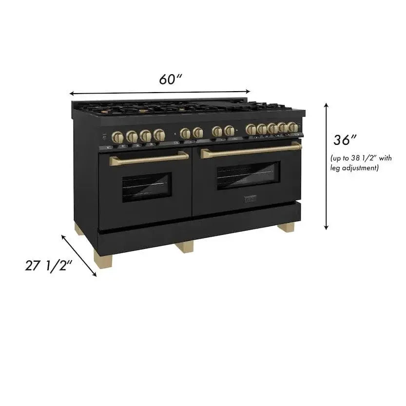 ZLINE 60" Autograph Dual Fuel Range, Black Stainless, RABZ-60-CB by Farmhouse Kitchen and Bath