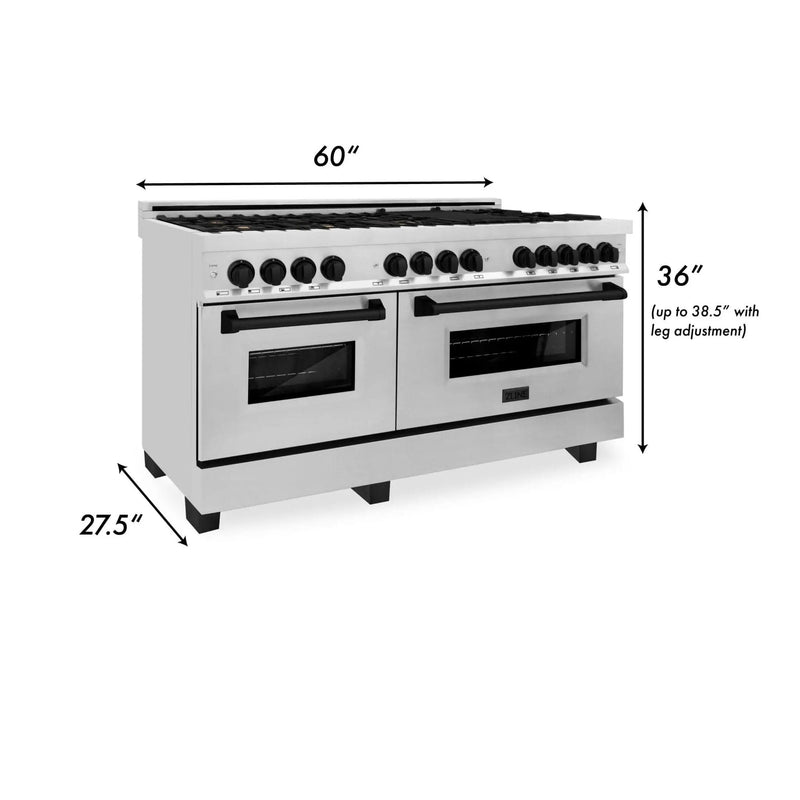 ZLINE 60" Autograph Edition, 7.4 cu. ft. Dual Fuel Range, RAZ-60-MB by Farmhouse Kitchen and Bath