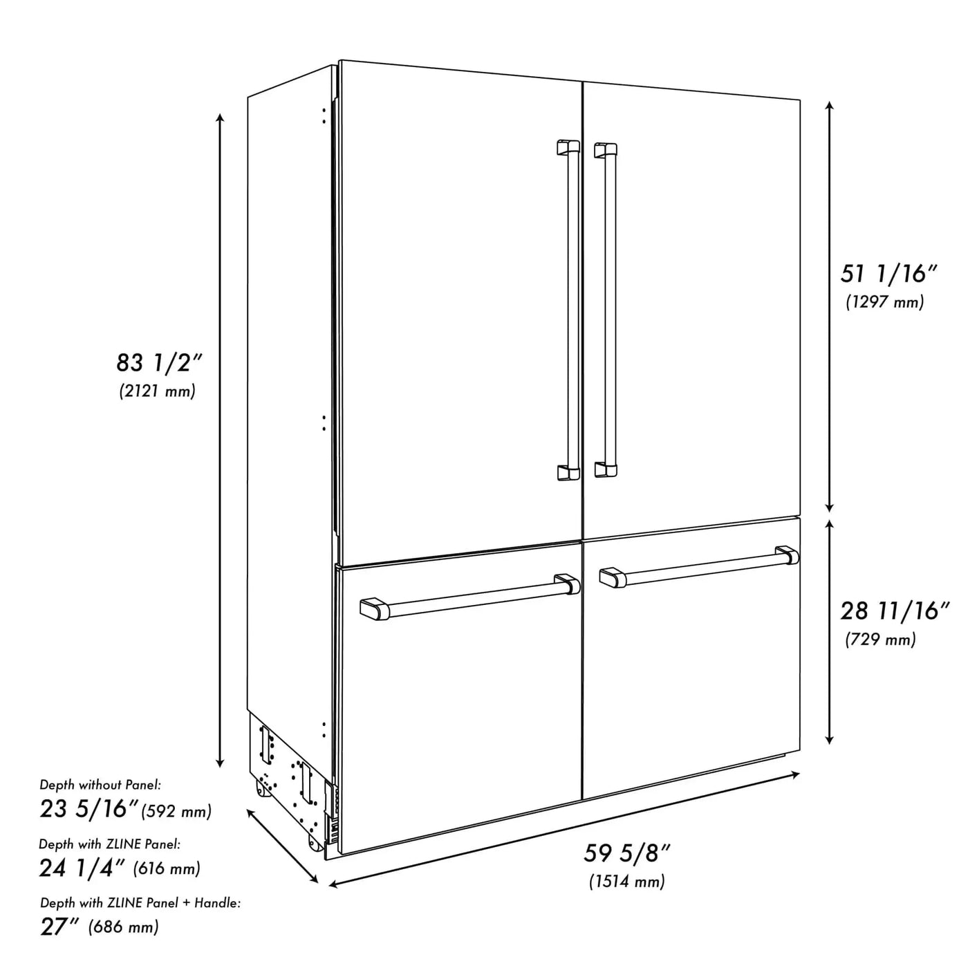 ZLINE 60" Autograph Edition French Door Refrigerator, Internal Water, Ice Dispenser, White Matte, Champagne Bronze Accents RBIVZ-WM-60-CB by Farmhouse Kitchen and Bath