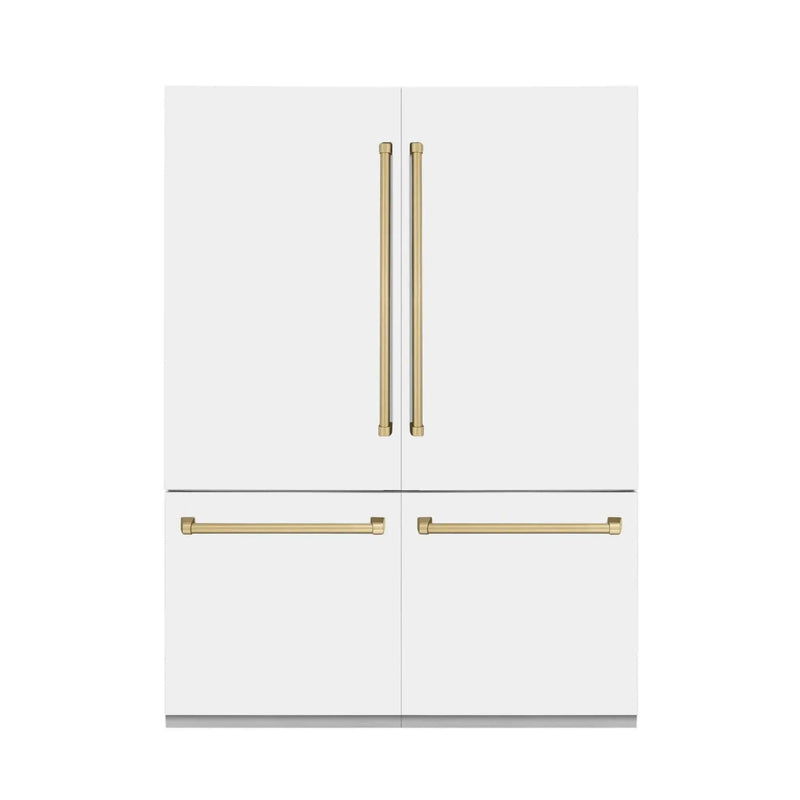 ZLINE 60" Autograph Edition French Door Refrigerator, Internal Water, Ice Dispenser, White Matte, Champagne Bronze Accents RBIVZ-WM-60-CB by Farmhouse Kitchen and Bath