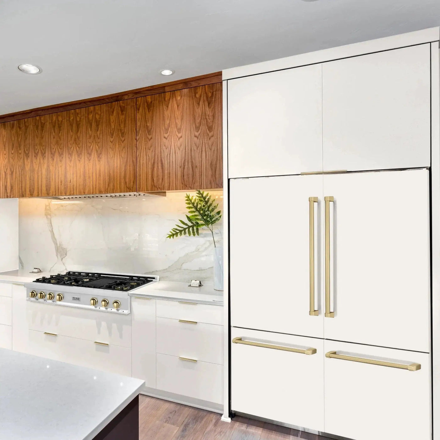 ZLINE 60" Autograph Edition French Door Refrigerator, Internal Water, Ice Dispenser, White Matte, Champagne Bronze Accents RBIVZ-WM-60-CB by Farmhouse Kitchen and Bath