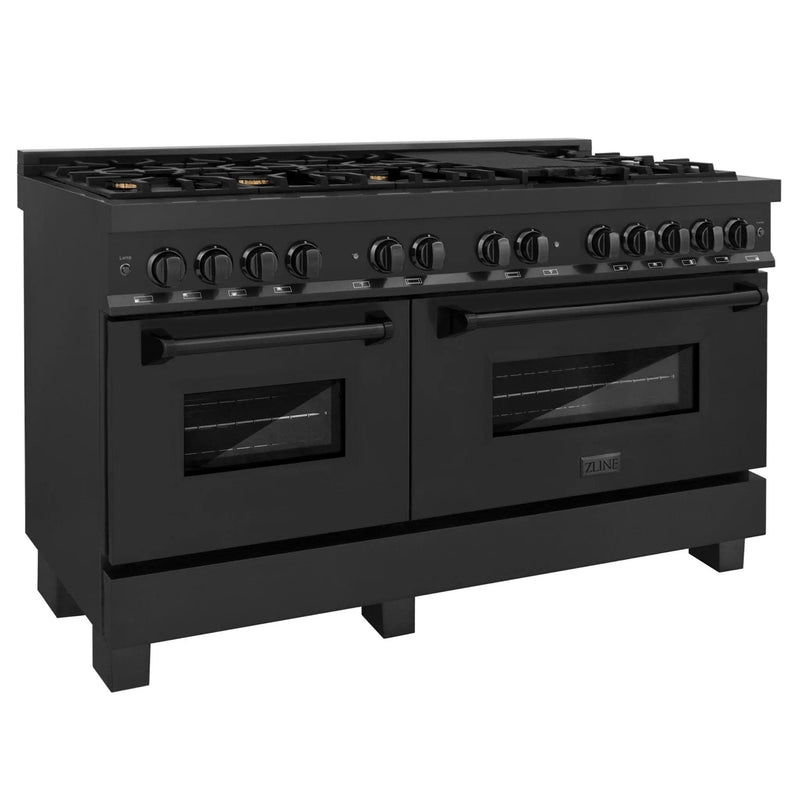 ZLINE 60" Dual Fuel Range, Black Stainless, Brass Burners, RAB-60 by Farmhouse Kitchen and Bath