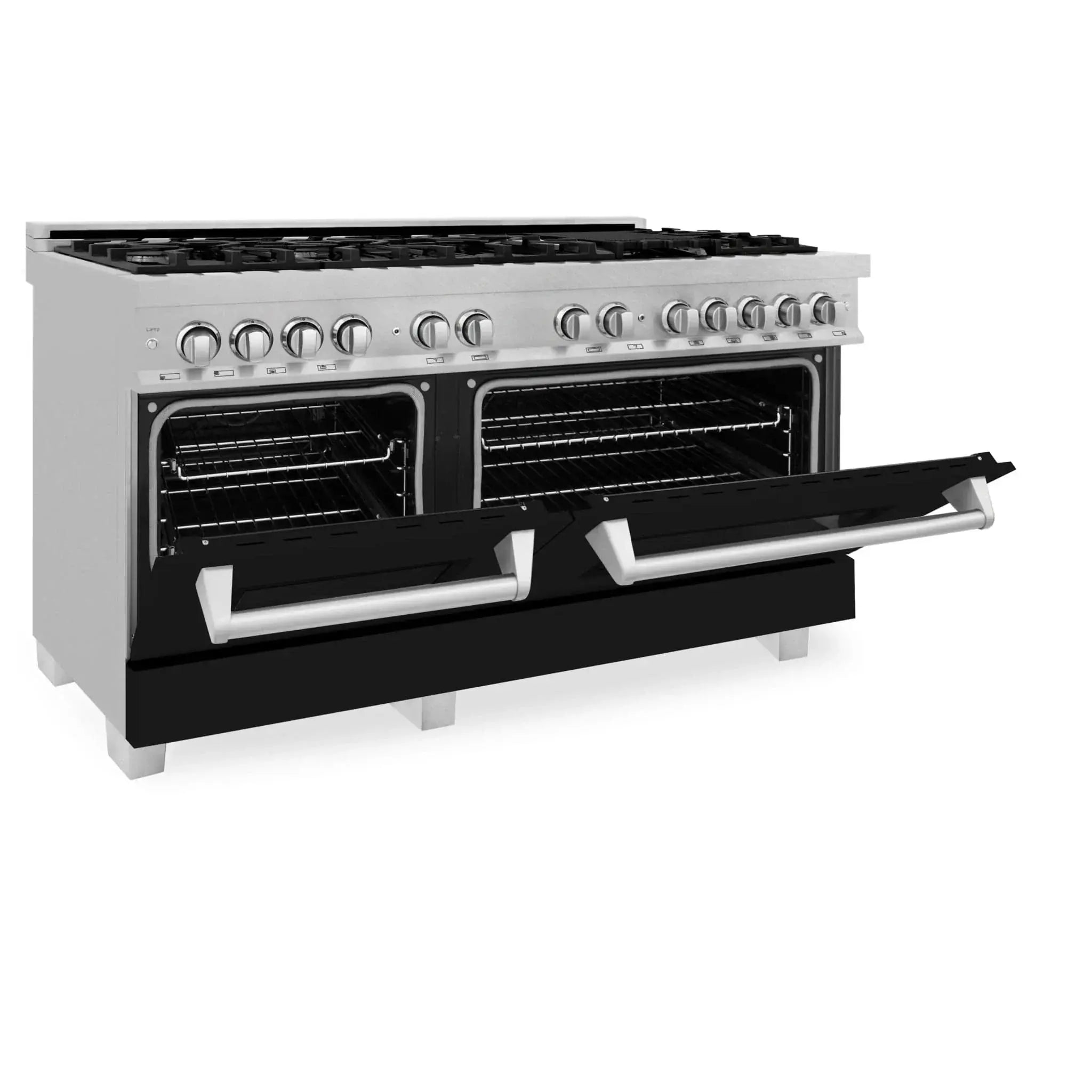 ZLINE 60" Dual Fuel Range Snow Stainless, Black Matte Door, RAS-BLM-60 by Farmhouse Kitchen and Bath