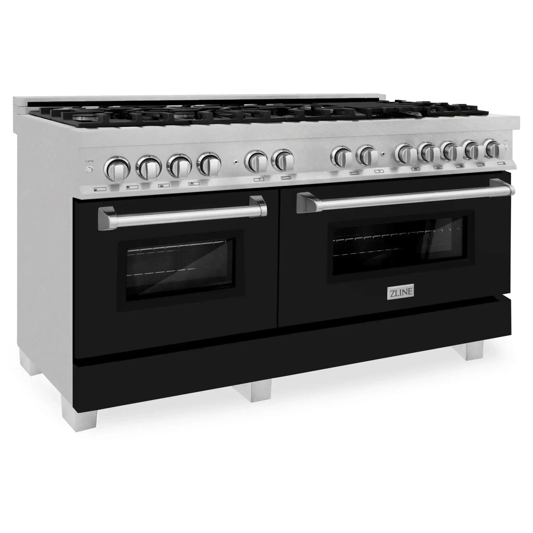 ZLINE 60" Dual Fuel Range Snow Stainless, Black Matte Door, RAS-BLM-60 by Farmhouse Kitchen and Bath