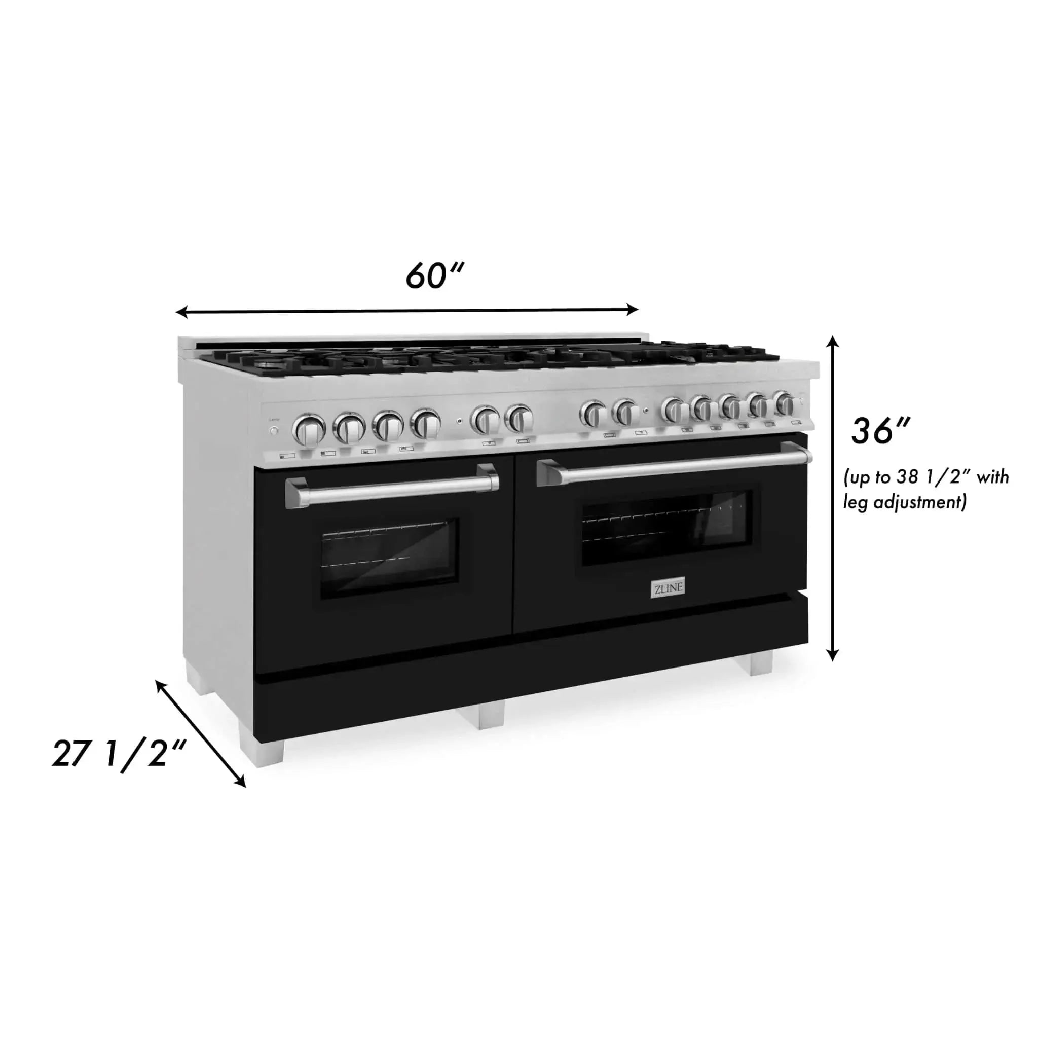 ZLINE 60" Dual Fuel Range Snow Stainless, Black Matte Door, RAS-BLM-60 by Farmhouse Kitchen and Bath