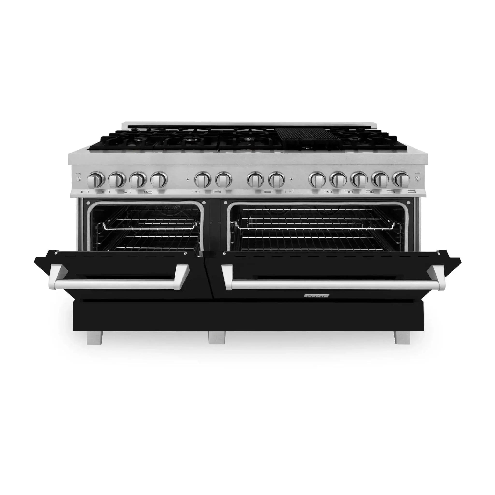 ZLINE 60" Dual Fuel Range Snow Stainless, Black Matte Door, RAS-BLM-60 by Farmhouse Kitchen and Bath