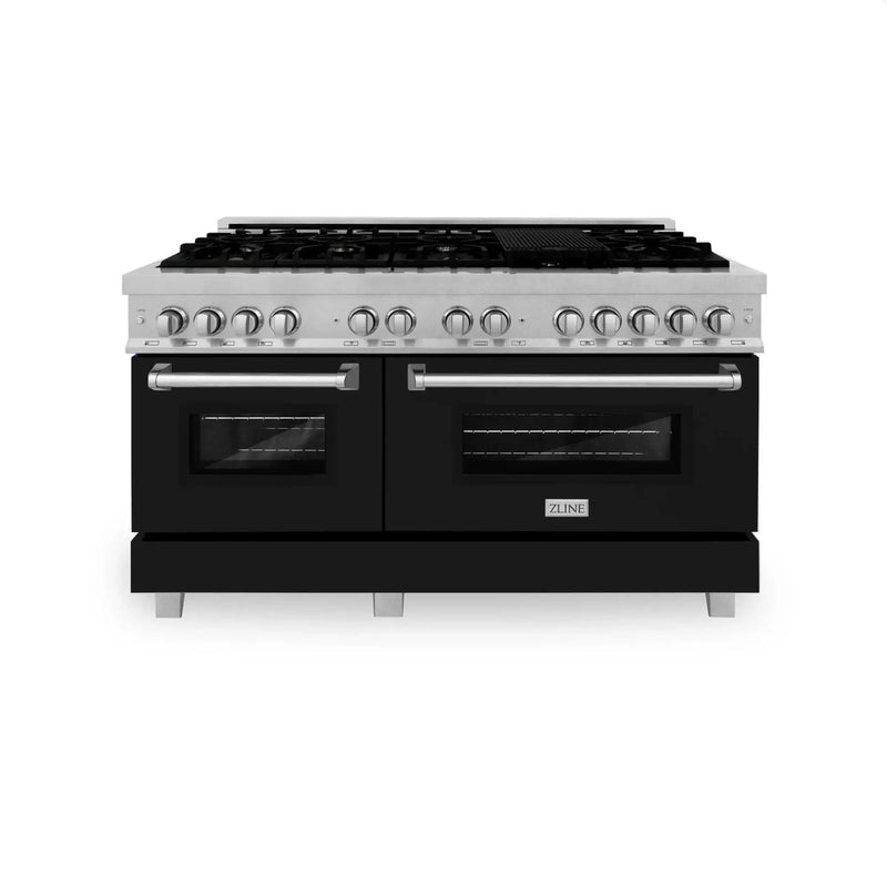 ZLINE 60" Dual Fuel Range Snow Stainless, Black Matte Door, RAS-BLM-60 by Farmhouse Kitchen and Bath