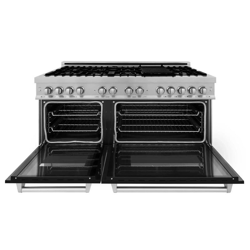 ZLINE 60" Dual Fuel Range Snow Stainless, Black Matte Door, RAS-BLM-60 by Farmhouse Kitchen and Bath