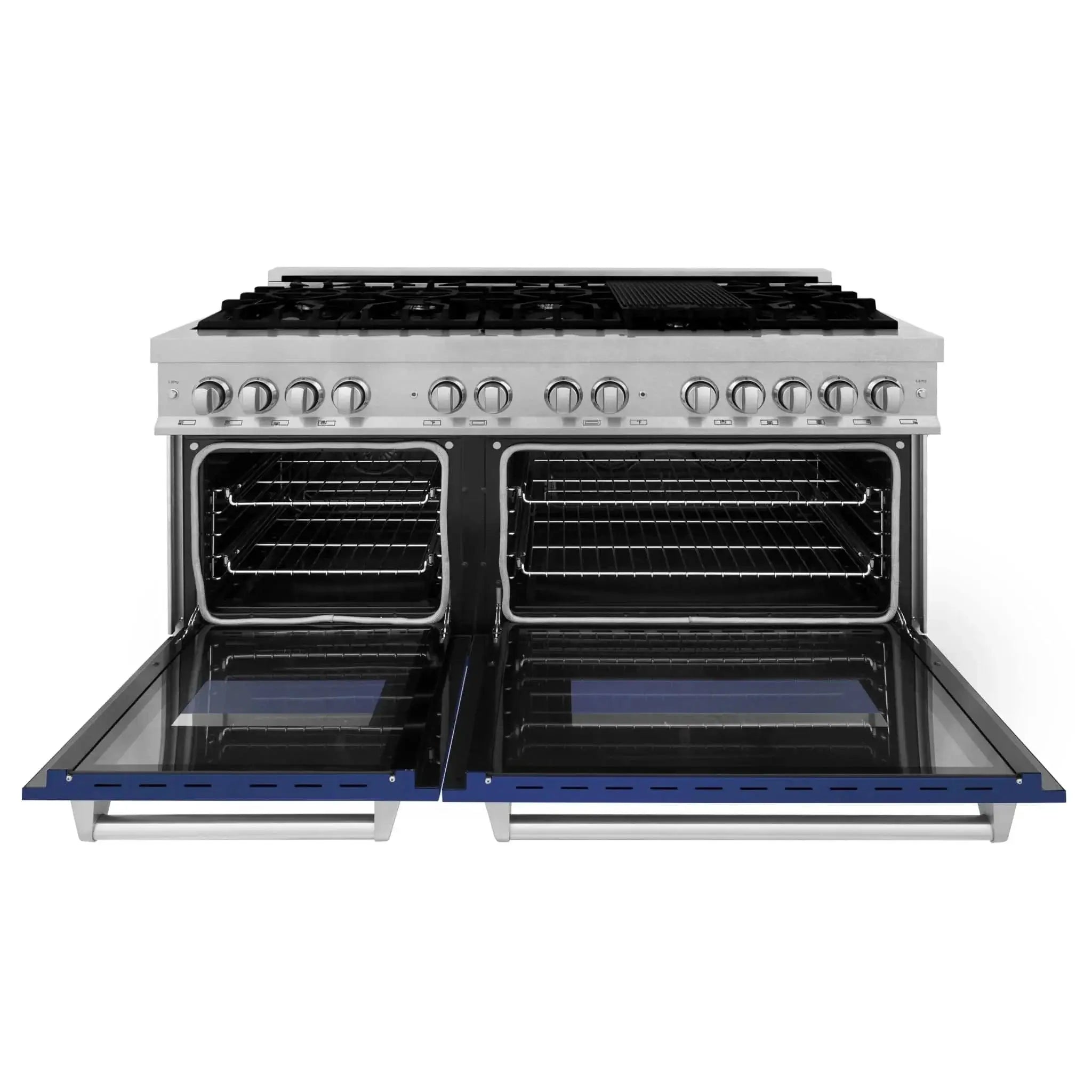 ZLINE 60" Dual Fuel Range Snow Stainless, Blue Matte Door, RAS-BM-60 by Farmhouse Kitchen and Bath