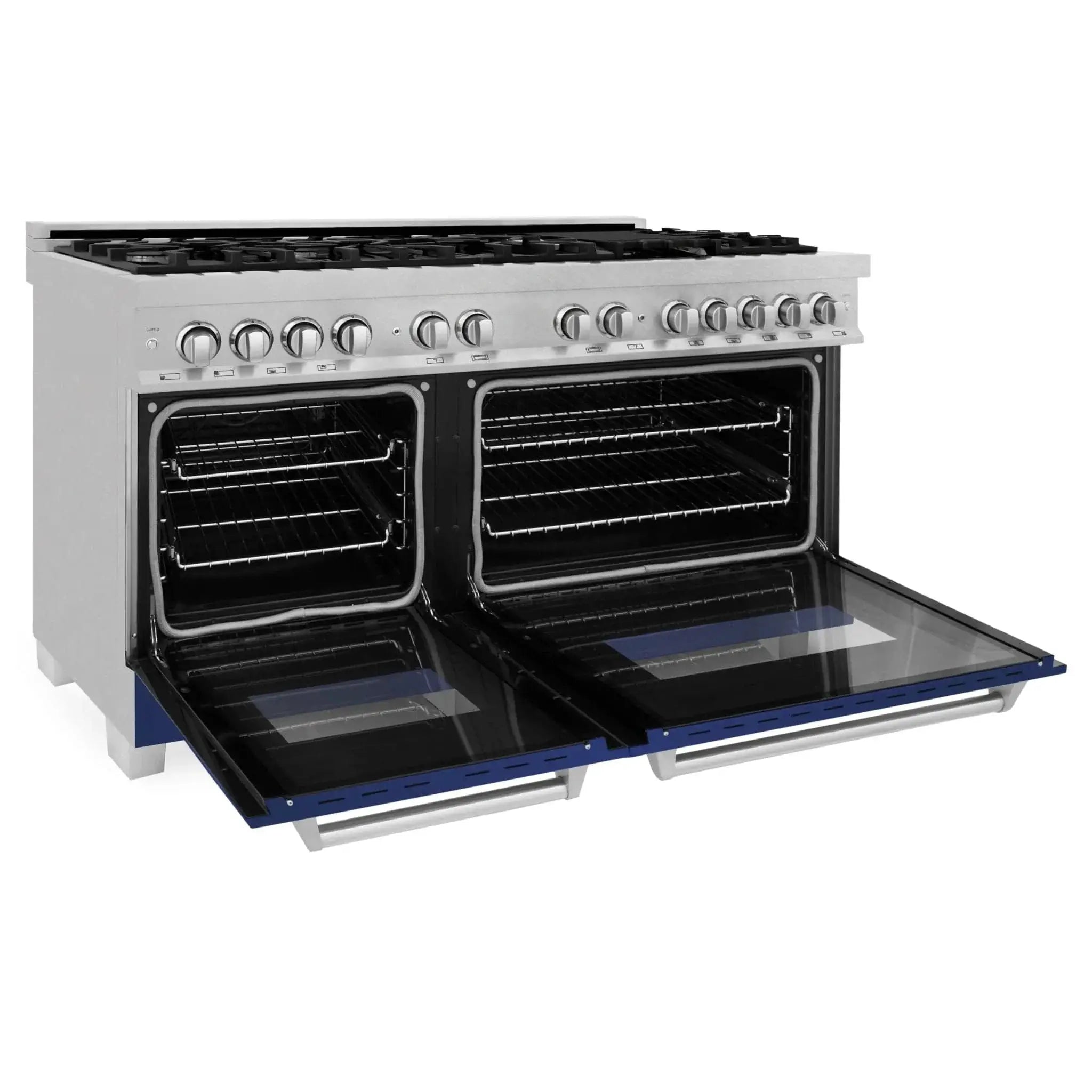 ZLINE 60" Dual Fuel Range Snow Stainless, Blue Matte Door, RAS-BM-60 by Farmhouse Kitchen and Bath