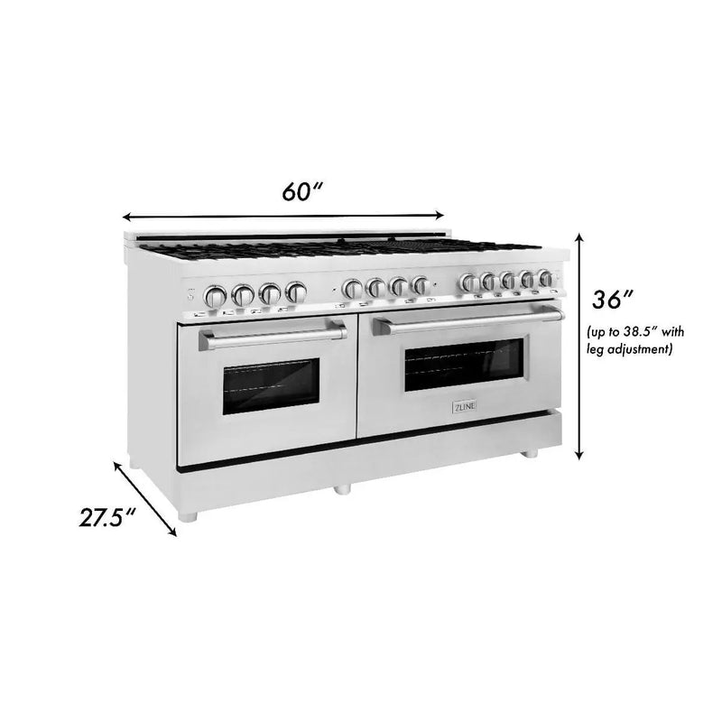 ZLINE 60" Professional Dual Fuel Range In Stainless Steel, RA60 by Farmhouse Kitchen and Bath