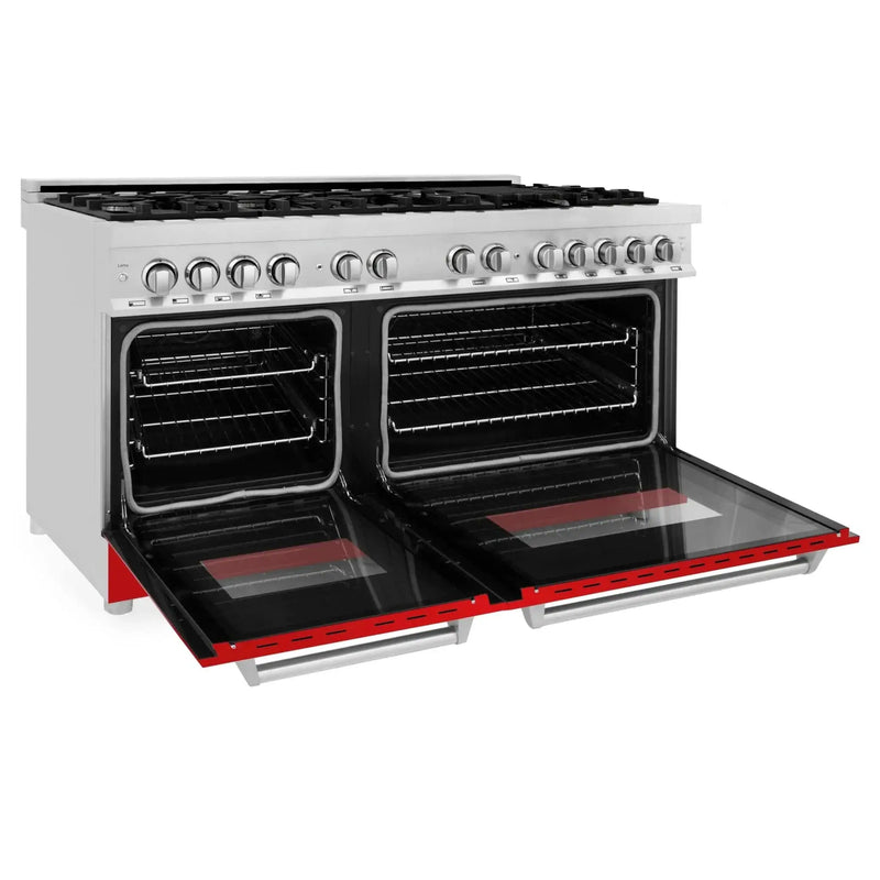 ZLINE 60" Professional Dual Fuel Range with Red Gloss Door, RA-RG-60 by Farmhouse Kitchen and Bath