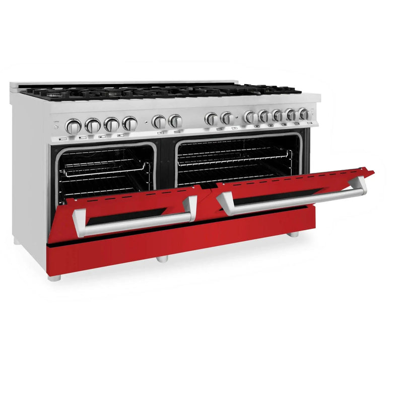 ZLINE 60" Professional Dual Fuel Range with Red Gloss Door, RA-RG-60 by Farmhouse Kitchen and Bath