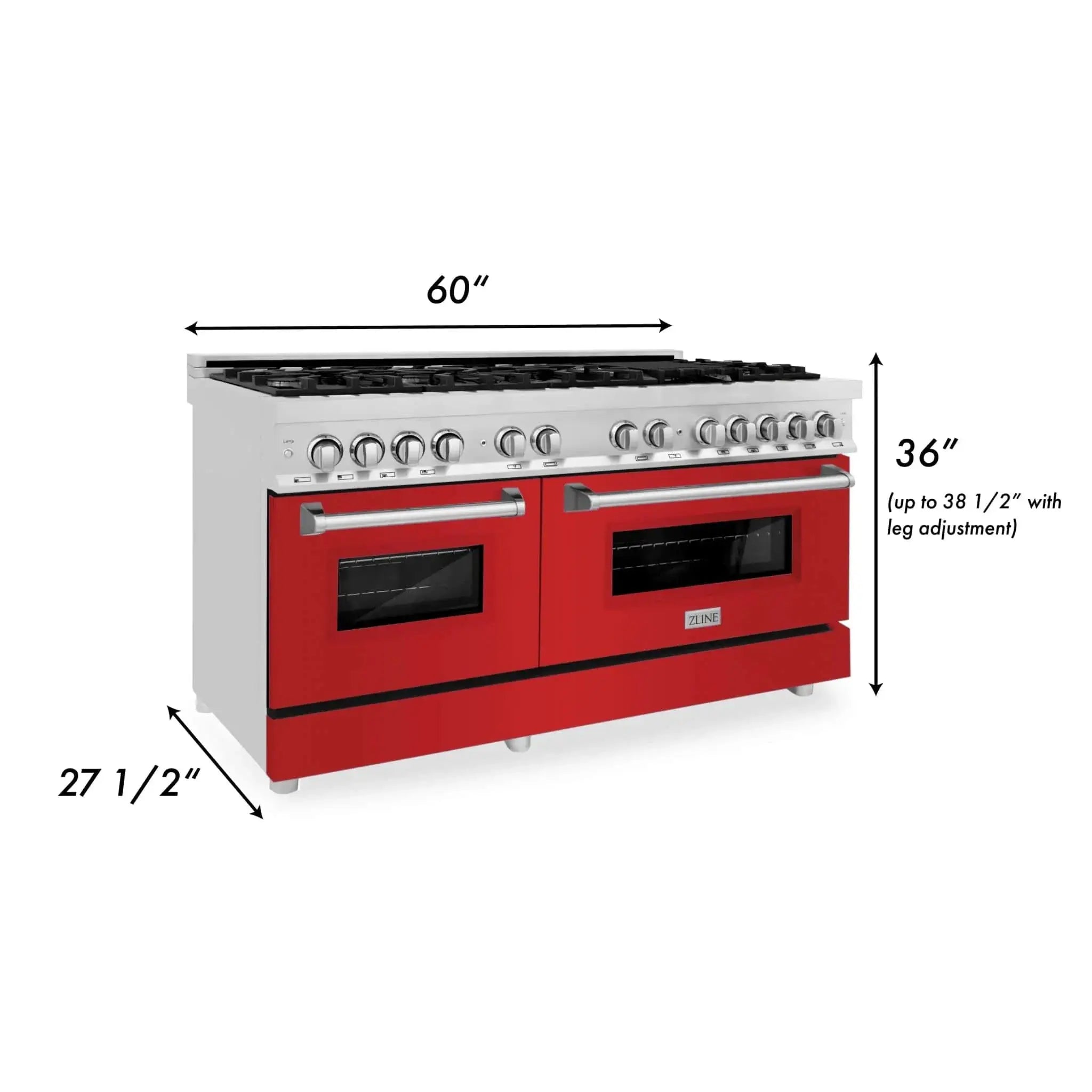 ZLINE 60" Professional Dual Fuel Range with Red Gloss Door, RA-RG-60 by Farmhouse Kitchen and Bath