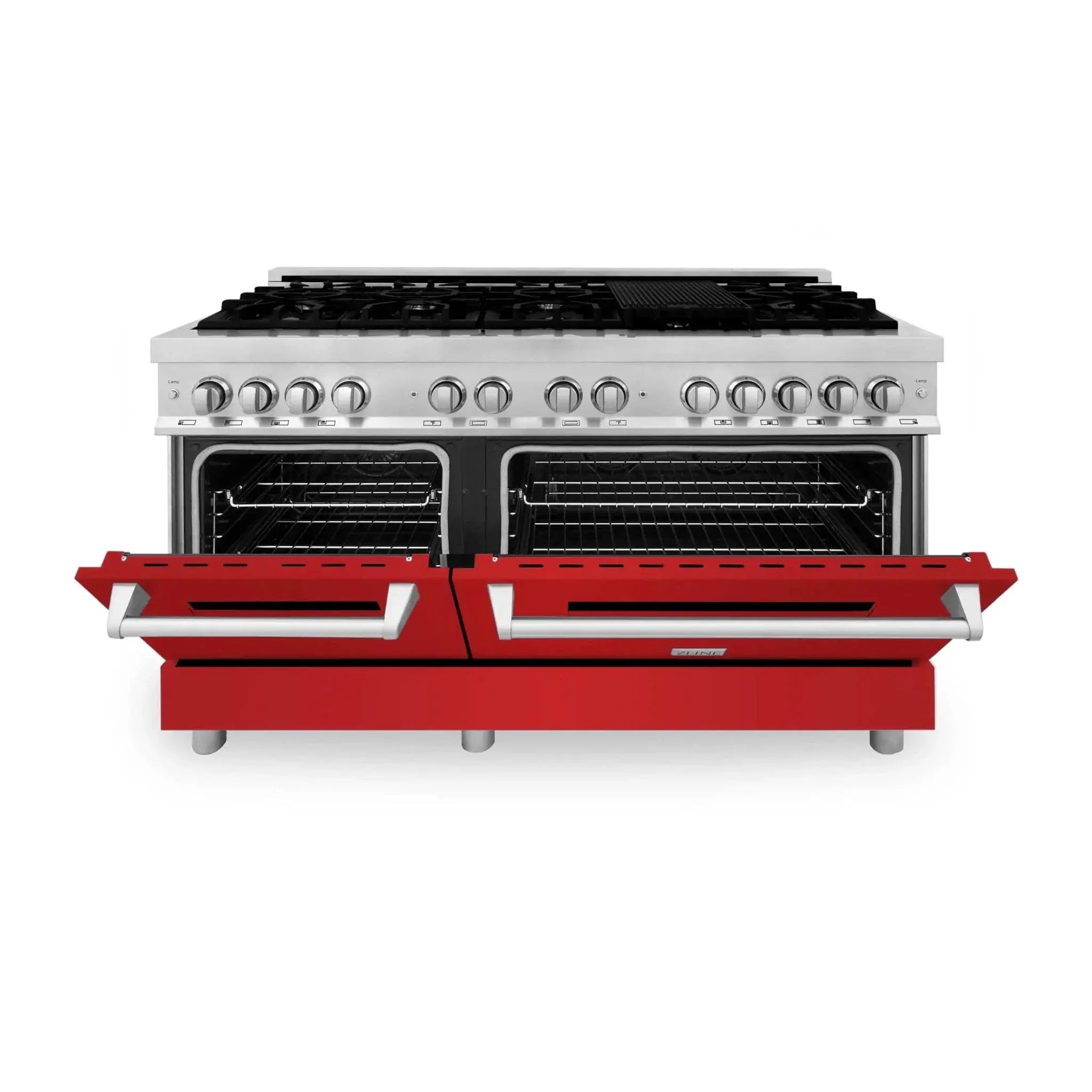ZLINE 60" Professional Dual Fuel Range with Red Gloss Door, RA-RG-60 by Farmhouse Kitchen and Bath